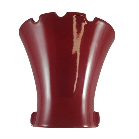 Vintage Red Ceramic Fluted Vase With Notched Rim & Center Hole - Picture 6 of 8